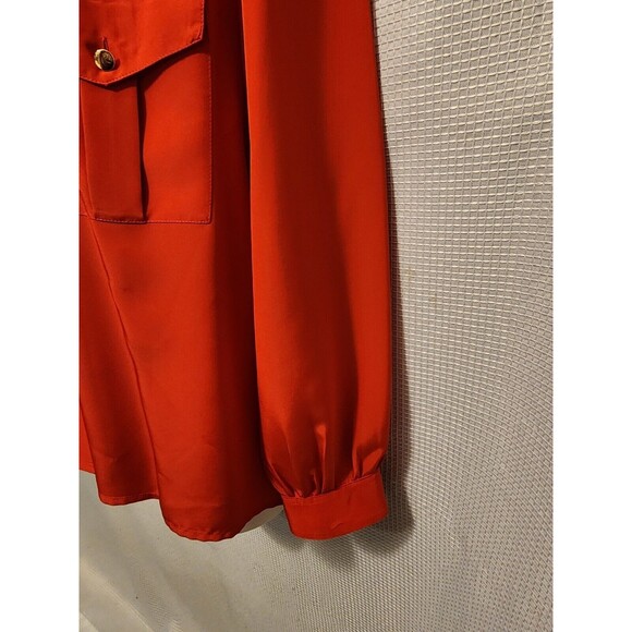 Vintage Womens Sz Large Silk Blend Button Down Red Blouse Gold Buttons Office - Picture 4 of 8